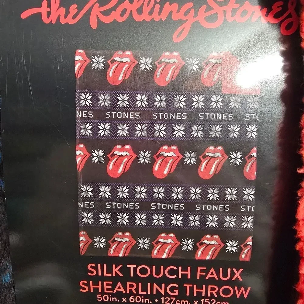 NEW The Rolling Stones Holiday Sweater Sherpa Lined THROW BLANKET 50in x 60 in